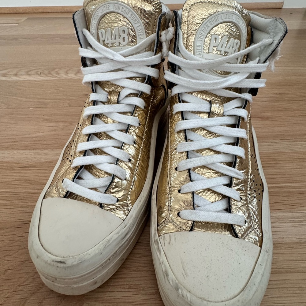 P448 Metallic Gold High-Tops with White Trim